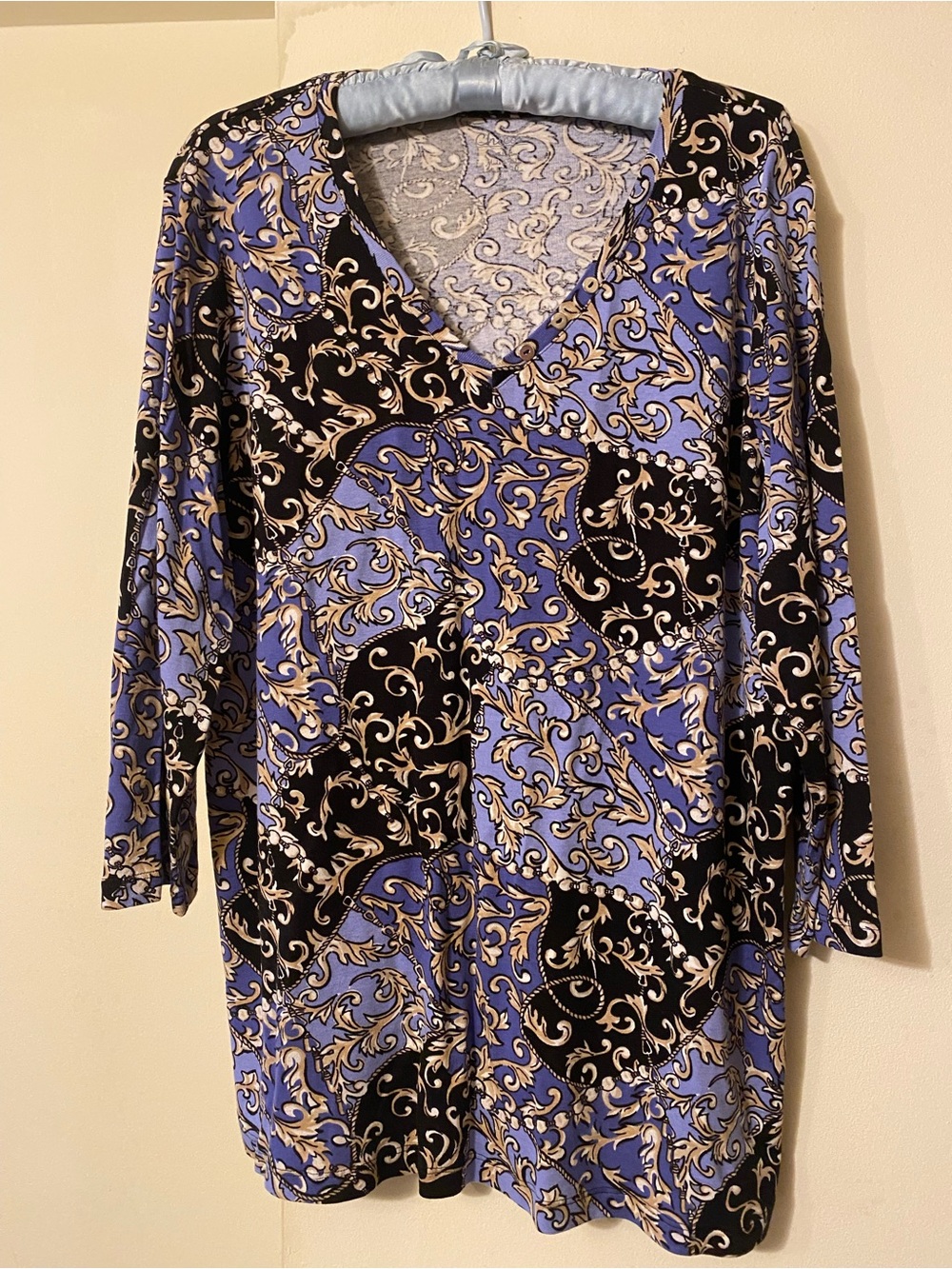 Chico's Purple/Periwinkle and Black Floral Scroll Tunic XXL